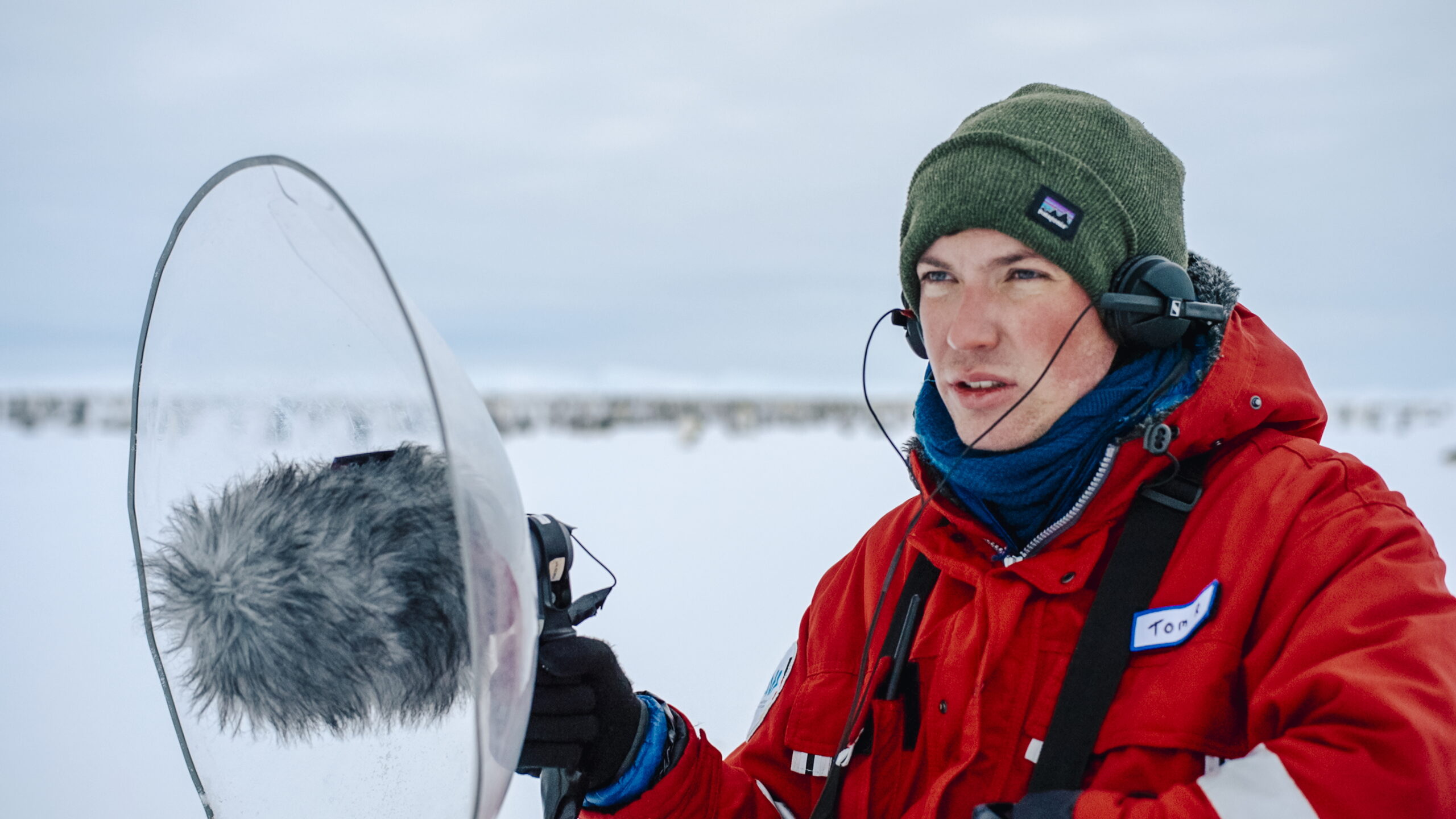 Tom Richards recording sound on location in the Arctic for Earthsounds