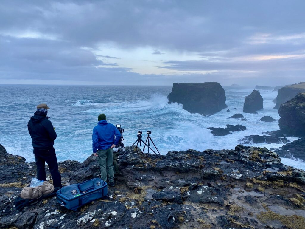 A film team, filming in Shetland for Earthsounds